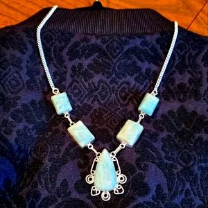New 925 Sterling Silver &  Multi-Stone Aquamarine Necklace - Handmade 18" VDay